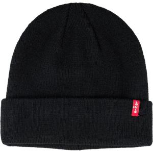 Levi’s Mens All-Season Hero Beanie Soft Knit Cuffed Winter Hat, Warm & Comfortable Everyday Style(Black Red Tab)