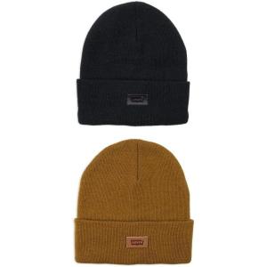Levi’s Mens All-Season Hero Beanie Soft Knit Cuffed Winter Hat, Warm & Comfortable Everyday Style(Black Solid & Tan Solid)