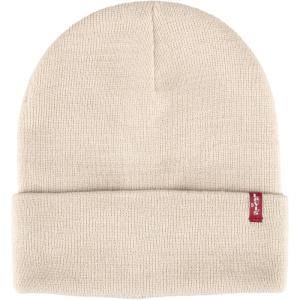 Levi’s Mens All-Season Hero Beanie Soft Knit Cuffed Winter Hat, Warm & Comfortable Everyday Style(Cream Red Tab)