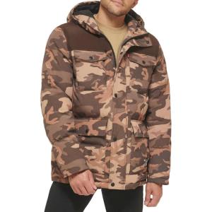Levi’s Men’s Arctic Cloth Quilted Performance Parka(Khaki Camo Colorblock)