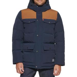 Levi’s Men’s Arctic Cloth Quilted Performance Parka(Navy Colorblock)