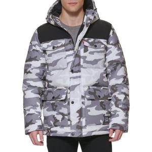 Levi’s Men’s Arctic Cloth Quilted Performance Parka(White Camo Colorblock)