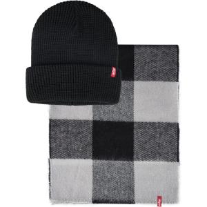 Levi’s Men’s Classic Winter Warm Knit Beanie Hat and Scarf Set(Black Plaid)