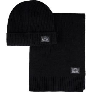Levi’s Men’s Classic Winter Warm Knit Beanie Hat and Scarf Set(Black Ribbed)