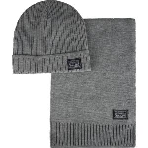 Levi’s Men’s Classic Winter Warm Knit Beanie Hat and Scarf Set(Charcoal)