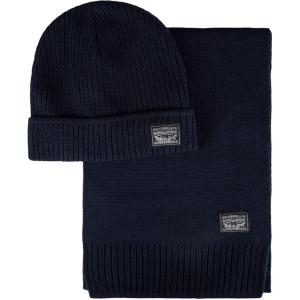 Levi’s Men’s Classic Winter Warm Knit Beanie Hat and Scarf Set(Navy Ribbed)