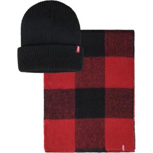 Levi’s Men’s Classic Winter Warm Knit Beanie Hat and Scarf Set(Red Plaid)
