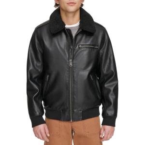 Levi’s Men’s Faux Leather Aviator Bomber Jacket With Sherpa Collar(Black)