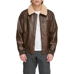 Levi’s Men’s Faux Leather Aviator Bomber Jacket With Sherpa Collar(Brown)