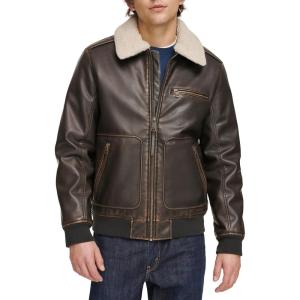 Levi’s Men’s Faux Leather Aviator Bomber Jacket With Sherpa Collar(Dark Brown)