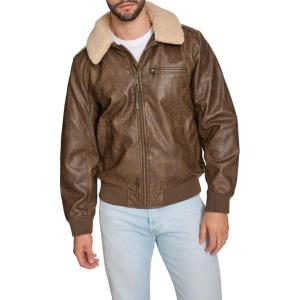 Levi’s Men’s Faux Leather Aviator Bomber Jacket With Sherpa Collar(Light Brown)