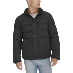 Levi’s Men’s Mixed Media Quilted Puffer Jacket With Sherpa Lined Collar (Regular and Big & Tall Sizes)(Black Solid)