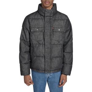 Levi’s Men’s Mixed Media Quilted Puffer Jacket With Sherpa Lined Collar (Regular and Big & Tall Sizes)(Black Wash Denim)