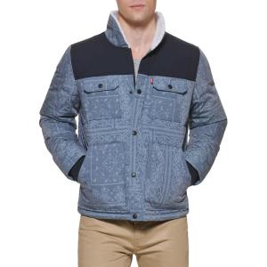 Levi’s Men’s Mixed Media Quilted Puffer Jacket With Sherpa Lined Collar (Regular and Big & Tall Sizes)(Faded Blue Bandana)