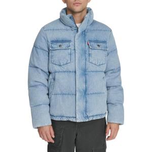 Levi’s Men’s Mixed Media Quilted Puffer Jacket With Sherpa Lined Collar (Regular and Big & Tall Sizes)(Light Wash Denim)
