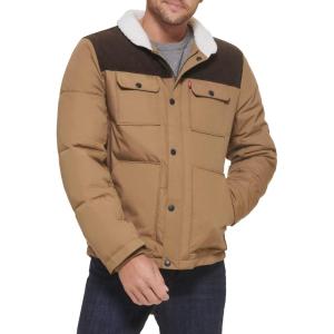 Levi’s Men’s Mixed Media Quilted Puffer Jacket With Sherpa Lined Collar (Regular and Big & Tall Sizes)(New Tan/Dark Brown)