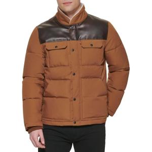 Levi’s Men’s Mixed Media Quilted Puffer Jacket With Sherpa Lined Collar (Regular and Big & Tall Sizes)(Worker Brown/Faux Leather)
