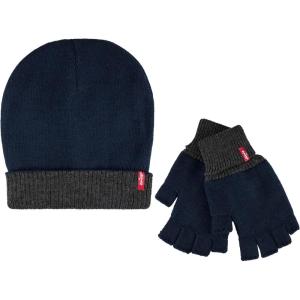 Levi’s Men’s Reversible Warm Winter Beanie with Fingerless Glove Set(Navy/Grey)