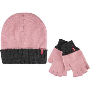 Levi’s Men’s Reversible Warm Winter Beanie with Fingerless Glove Set(Pink/Grey)