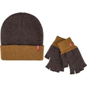 Levi’s Men’s Reversible Warm Winter Beanie with Fingerless Glove Set(Tan)