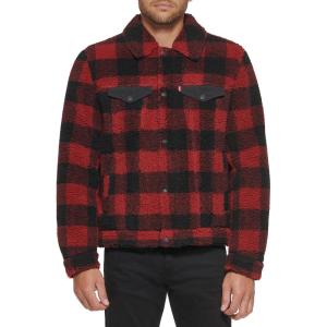 Levi’s Men’s Sherpa Trucker Jacket(Red Plaid/Black)