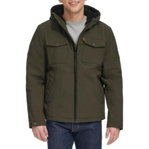 Levi’s Men’s Soft Shell Two Pocket Hooded Trucker Jacket(Olive Sherpa)