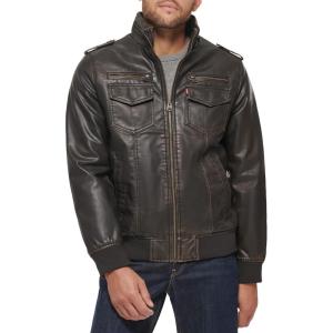 Levi’s Men’s Vintage Deer Faux Leather Aviator Bomber (Standard and Big & Tall)(Dark Brown Quilted)