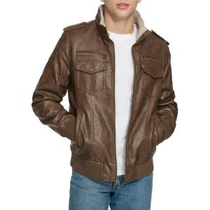 Levi’s Men’s Vintage Deer Faux Leather Aviator Bomber (Standard and Big & Tall)(Light Brown Bison/Sherpa Lined)