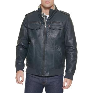 Levi’s Men’s Vintage Deer Faux Leather Aviator Bomber (Standard and Big & Tall)(Navy/Sherpa Lined)
