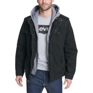 Levi’s Men’s Washed Cotton Hooded Military Jacket (Regular & Big & Tall Sizes)(Black 1)