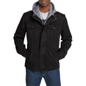 Levi’s Men’s Washed Cotton Hooded Military Jacket (Regular & Big & Tall Sizes)(Black/Quilted Lining)