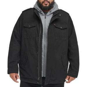 Levi’s Men’s Washed Cotton Hooded Military Jacket (Regular & Big & Tall Sizes)(Black/Sherpa Lined)