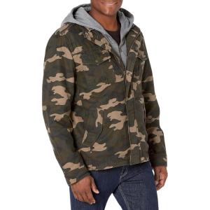 Levi’s Men’s Washed Cotton Hooded Military Jacket (Regular & Big & Tall Sizes)(Camo/Quilted Lining)