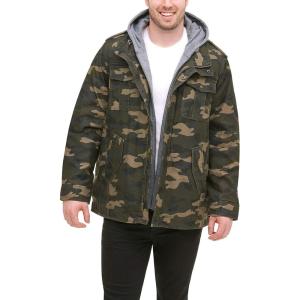 Levi’s Men’s Washed Cotton Hooded Military Jacket (Regular & Big & Tall Sizes)(Camo/Sherpa Lined)