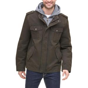 Levi’s Men’s Washed Cotton Hooded Military Jacket (Regular & Big & Tall Sizes)(Dark Brown/Quilted Lining)