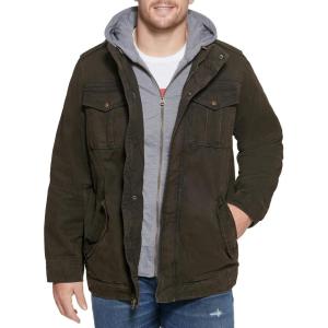 Levi’s Men’s Washed Cotton Hooded Military Jacket (Regular & Big & Tall Sizes)(Dark Brown/Sherpa Lined)