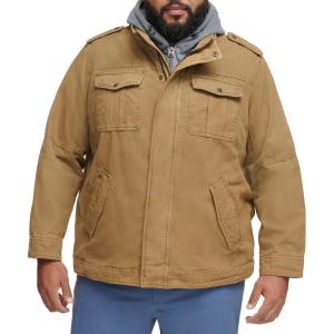 Levi’s Men’s Washed Cotton Hooded Military Jacket (Regular & Big & Tall Sizes)(Khaki/Sherpa Lined)