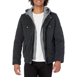 Levi’s Men’s Washed Cotton Hooded Military Jacket (Regular & Big & Tall Sizes)(Navy/Quilted Lining)