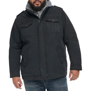 Levi’s Men’s Washed Cotton Hooded Military Jacket (Regular & Big & Tall Sizes)(Navy/Sherpa Lined)