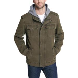 Levi’s Men’s Washed Cotton Hooded Military Jacket (Regular & Big & Tall Sizes)(Olive/Quilted Lining)