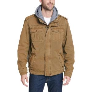 Levi’s Men’s Washed Cotton Hooded Military Jacket (Regular & Big & Tall Sizes)(Worker Brown/Quilted Lining)