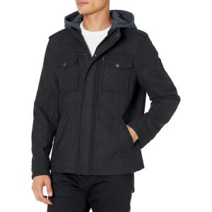 Levi’s Men’s Wool Blend Hooded Military Jacket(Charcoal)