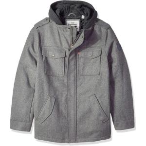 Levi’s Men’s Wool Blend Hooded Military Jacket(Light Grey)
