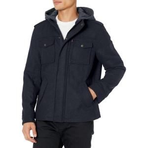 Levi’s Men’s Wool Blend Hooded Military Jacket(Navy)
