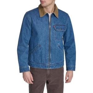 Levi’s Men’s Workwear Cotton Canvas Corduroy Collar Depot Jacket(Medium Wash Denim Lightweight)