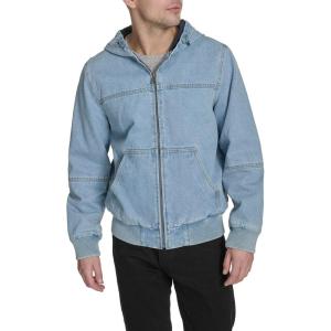 Levi’s Men’s Workwear Cotton Canvas Hooded Bomber Jacket(Light Wash Denim Lightweight)