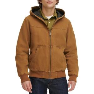 Levi’s Men’s Workwear Cotton Canvas Hooded Bomber Jacket(Worker Brown Quilted Lining)
