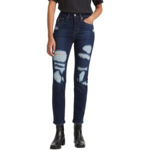 Levi’s Womens 724 High Rise Straight Jeans(Dark Indigo Destructed)