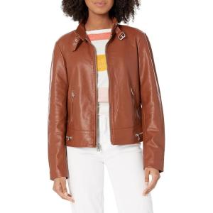 Levi’s Women’s Faux Leather Motocross Racer Jacket (Standard and Plus)(Camel Brown Latch Collar)