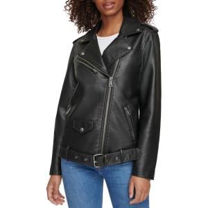 Levi’s Women’s Oversized Faux Leather Belted Motorcycle Jacket (Standard & Plus Sizes)(Black)